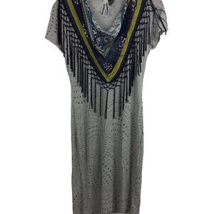 Desigual Womens Designer Lagenlook Bodycon Summer A-Line Dress Gray Size Medium